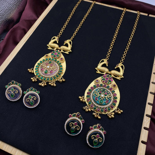 Deer Motif Temple Necklace Set with Earrings – Dual Color Options | South Indian Bridal Jewelry | Quirky Fashions