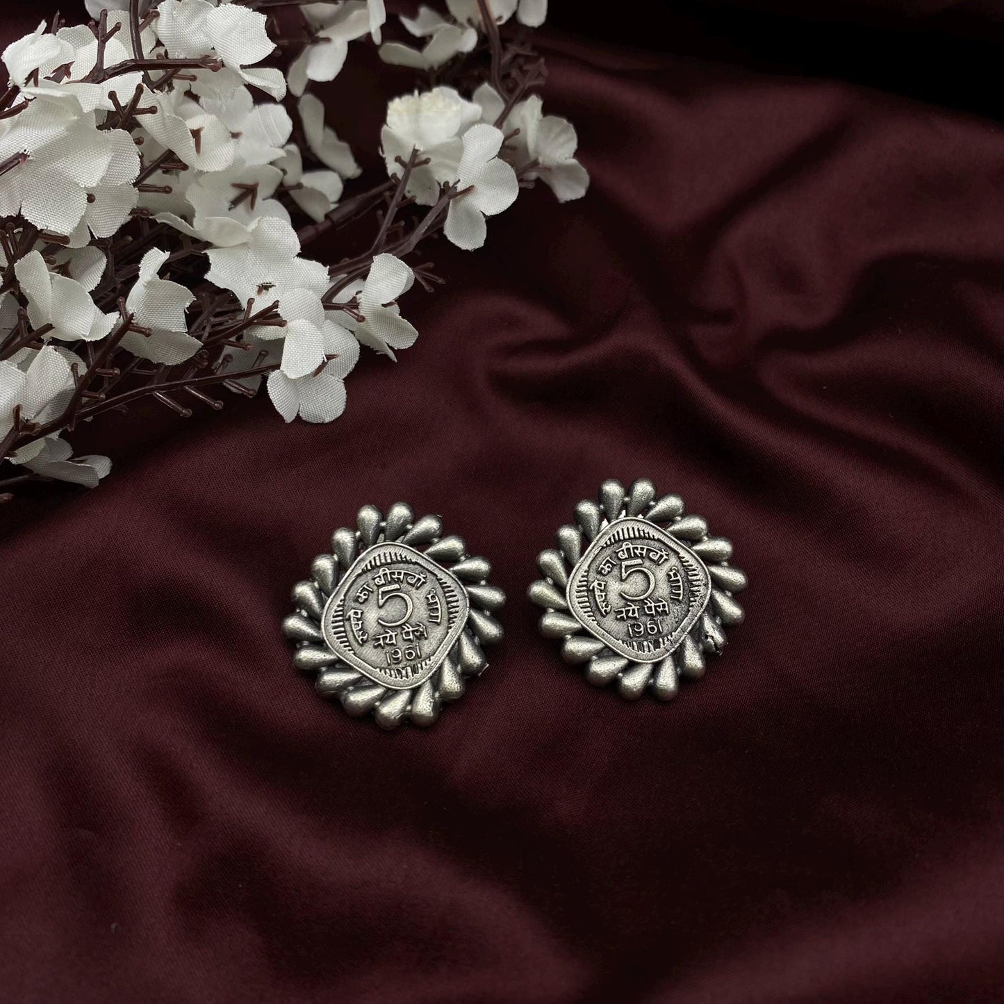 Quirky Fashions 5paisa coin Stud earrings | Oxidised Silver Stud Earrings | Antique Jewelry | Vintage jewelry | Coin Jewelry | Daily wear