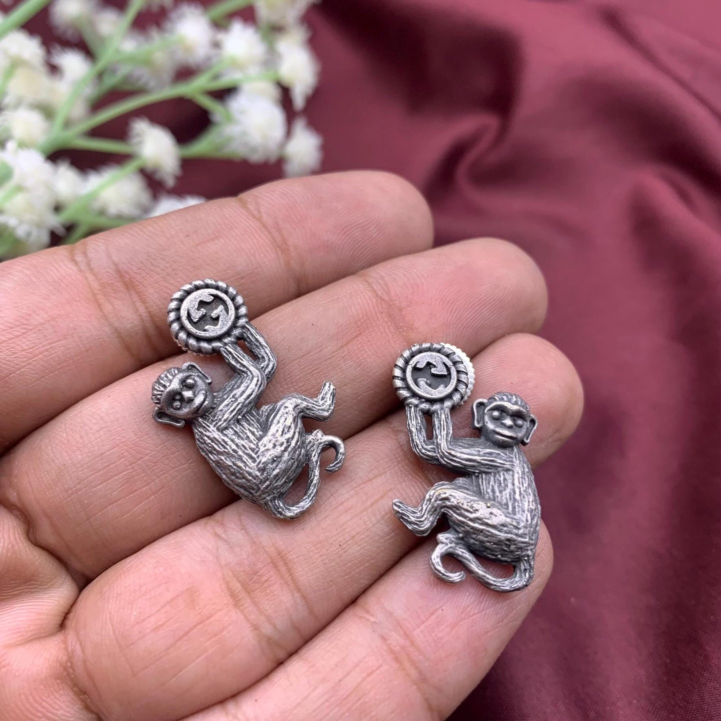 Quirky Oxidized Silver Monkey Earrings - Playful Statement Jewelry