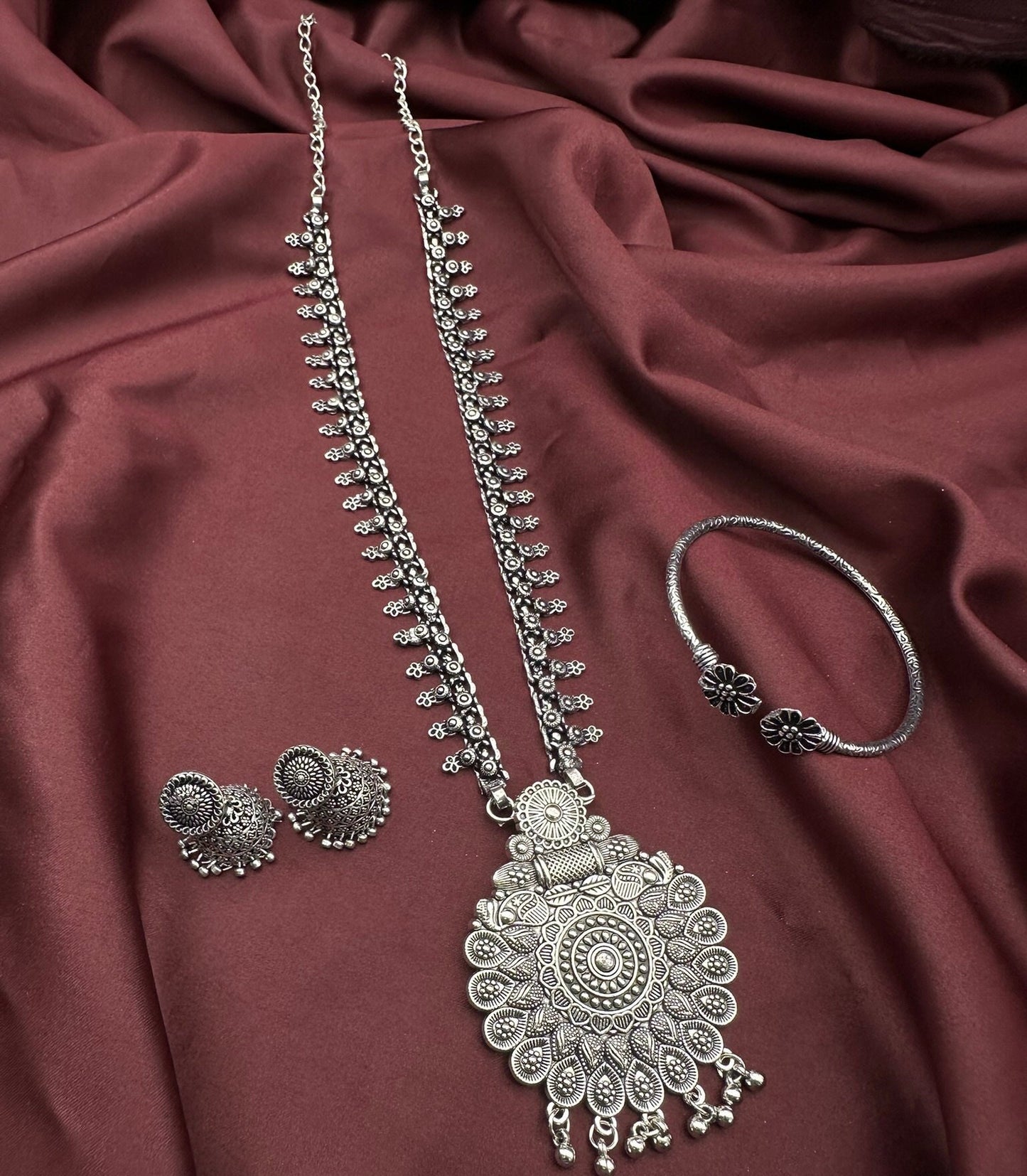 Oxidised Jewelry Temple Jewelry Long Necklace Oxidized Jhumka Oxidised Bangle Oxidised Set Oxidised South Indian Necklace Navratri Jewelry