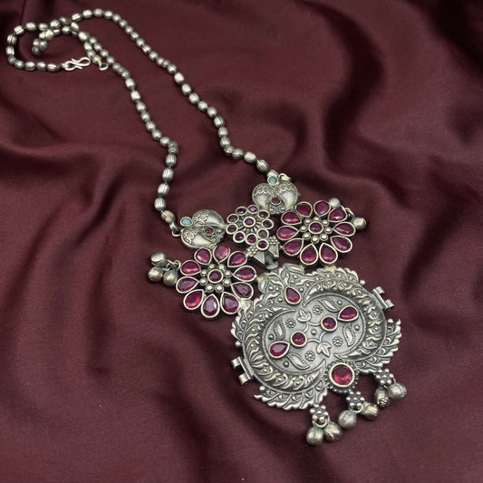 Floral Fusion Statement Oxidised Antique Silver Jewelry Tribal Ethnic Handmade Vintage Ghungroo Necklace Temple Jewelry South Indian Jewelry