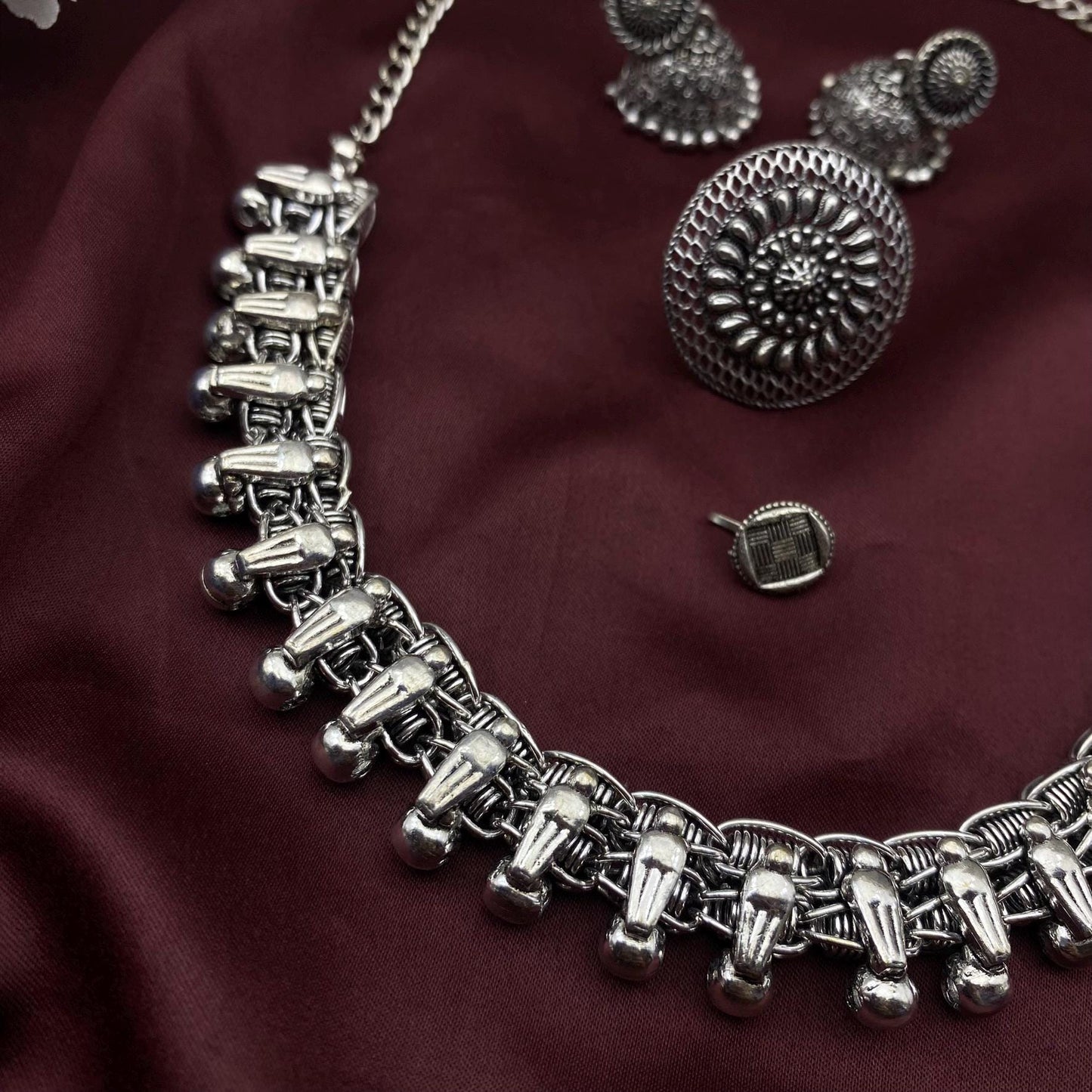 Quirky Fashions Oxidized Silver Dokra Jewelry Set | Radha Krishna | Buddha | Ganesha | Bird Necklace | Combo of 6 pc | Perfect Indian Gift