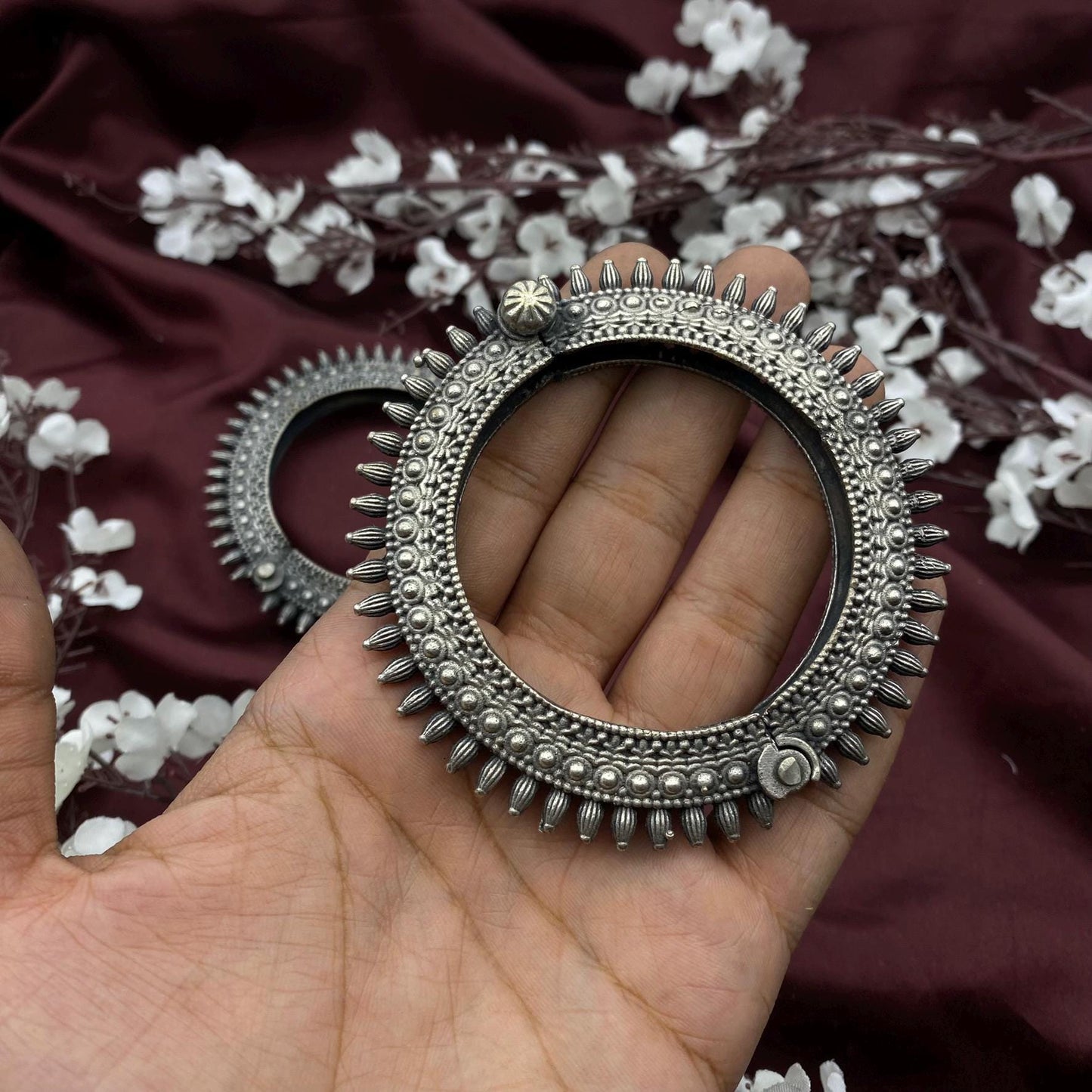 Set of 5 pc Indian Oxidised Silver kada bangles ethnic tribal antique vintage temple jewelry south indian jewelry wedding kadas