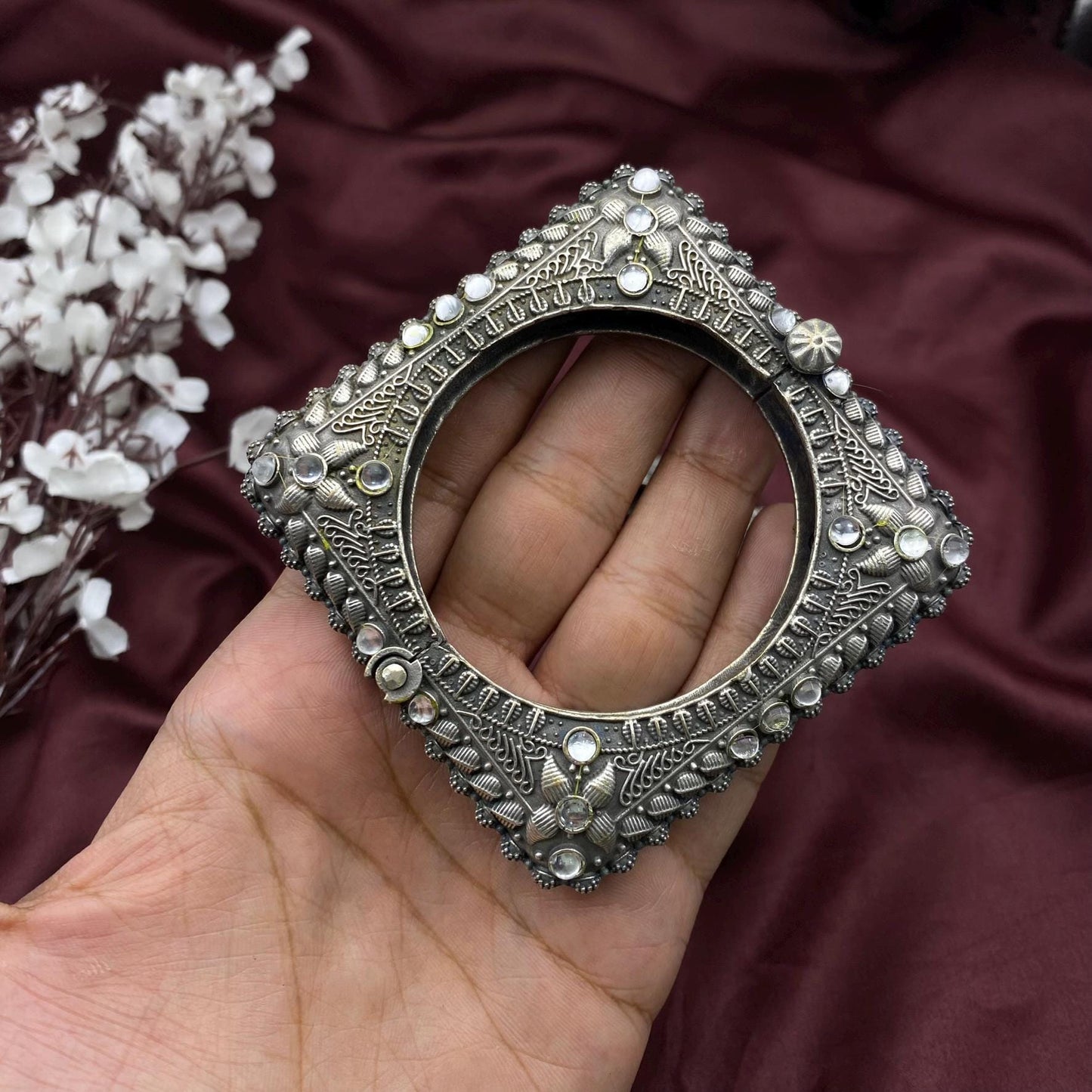 Oxidized Silver Square Stone Kada Bangle by Quirky Fashions | Designer Bangle | Ethnic wear | Wedding Wear | Stone Kada | Gifts for her