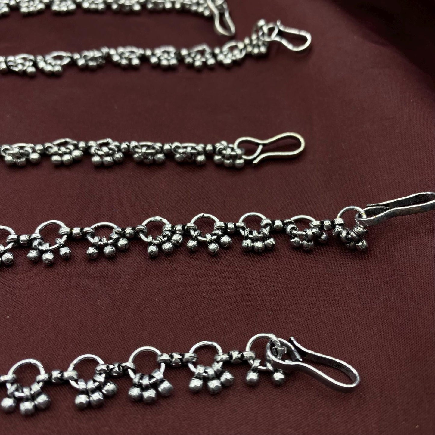 Handmade Oxidized Silver Floral Anklets with Gemstone Accents by Quirky Fashions