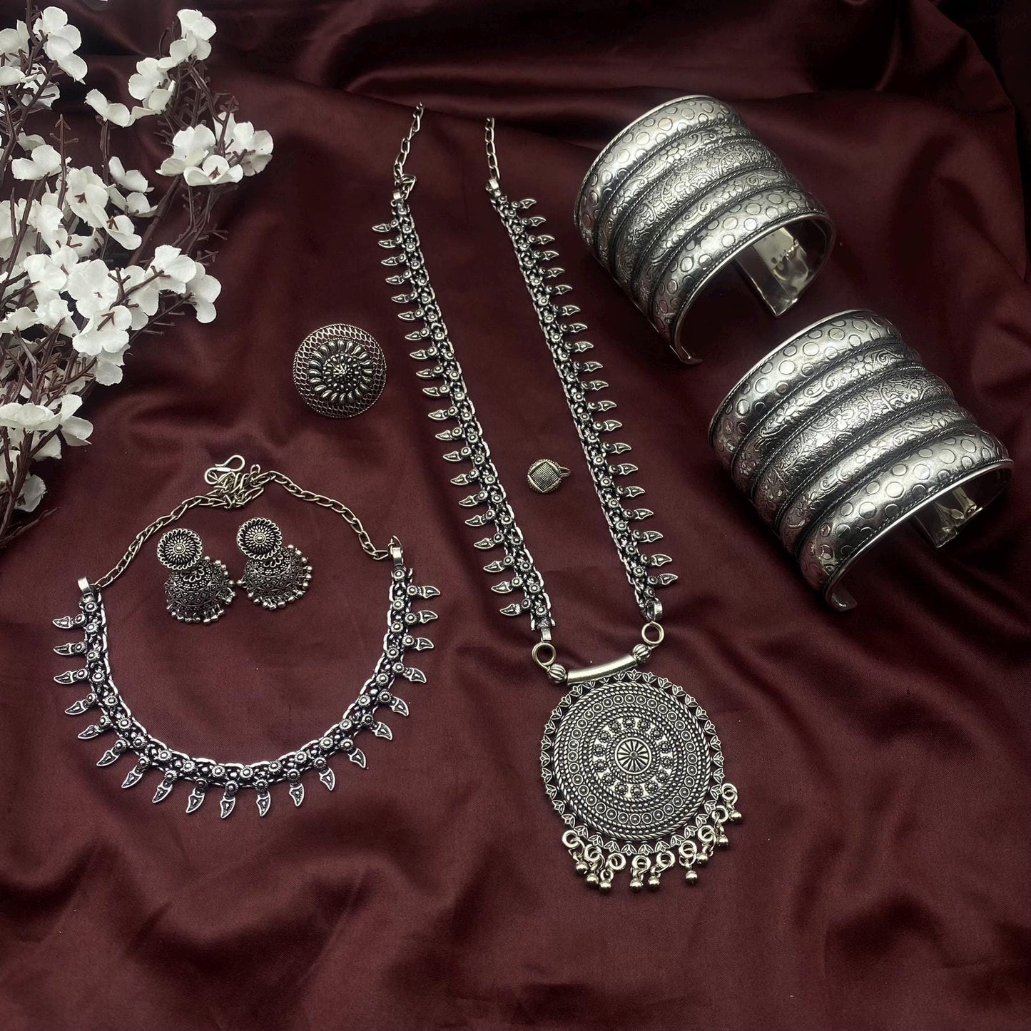 6pc Tribal set, Boho Long Necklace Set, Oxidized Jewelry Set, Ethnic Jewelry, Temple Jewelry, Gift for Xmas, Indian Jewlery Necklace Set
