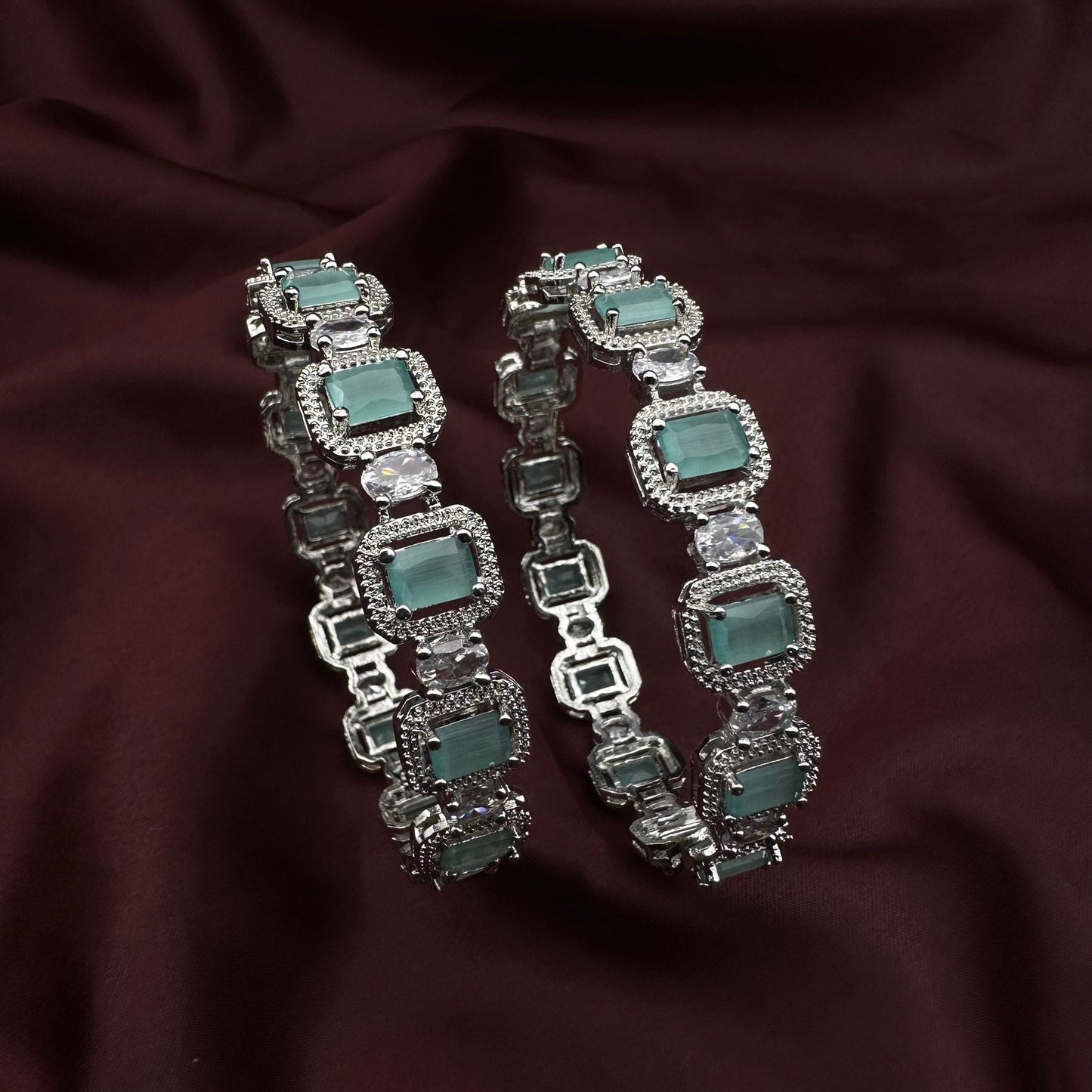 Quirky Fashions Elegant Mint Pink and Emerald Stone Round Bangle Size 2.6 bridal jewelry outfit| Indian Wedding jewelry | Designer Jewel