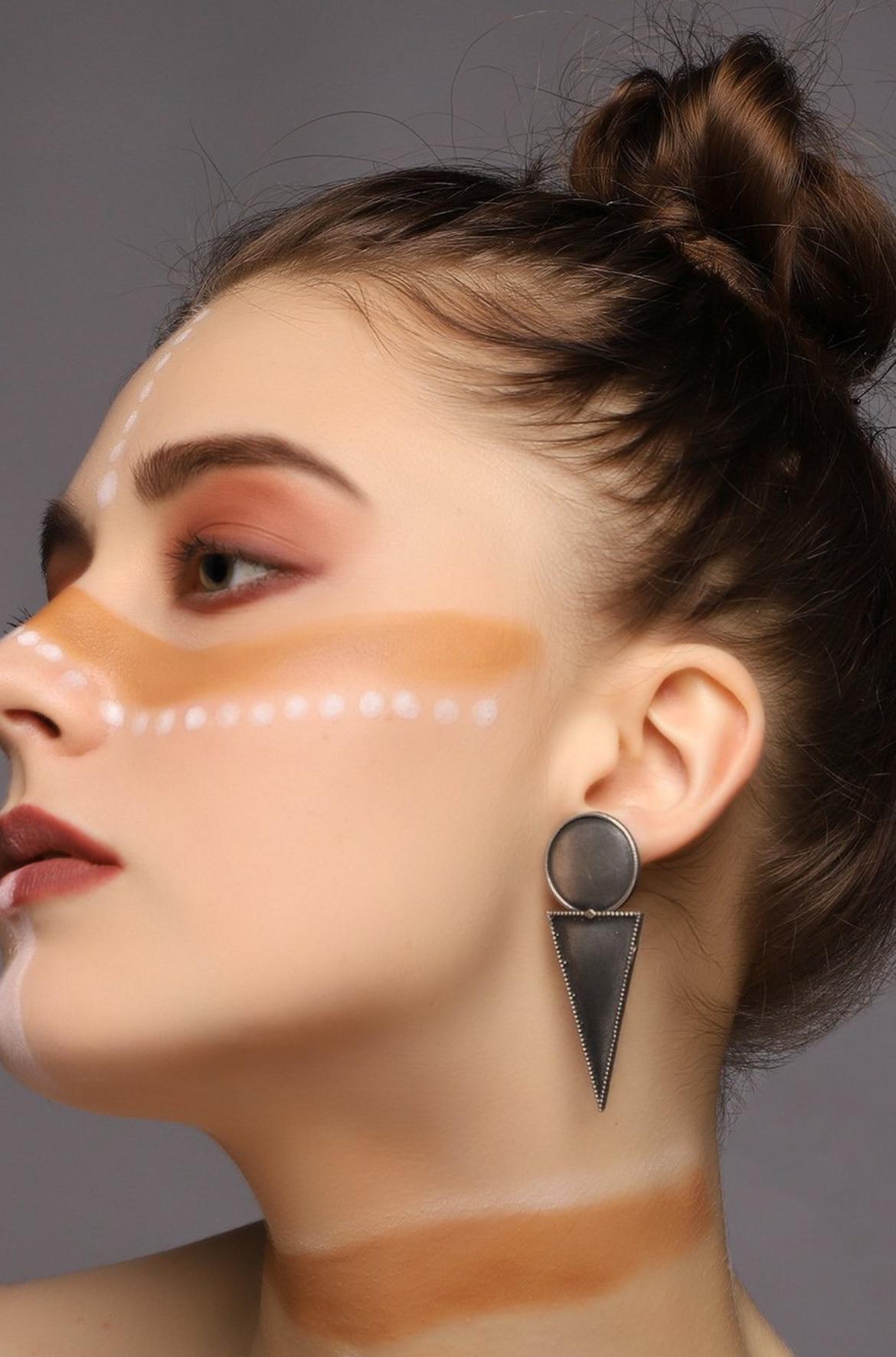 Oxidized Silver Geometric Dangle Earrings | Minimalist Tribal Earrings | Handmade Boho Drop Earrings | Statement Ethnic Jewelry for Women