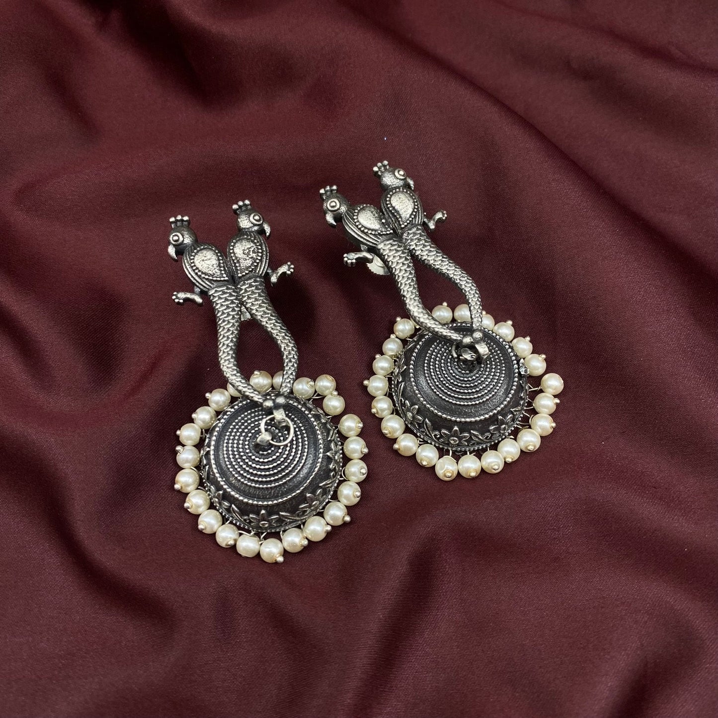 Quirky Fashions Oxidised Indian Dangle pearl Jhumka Earrings