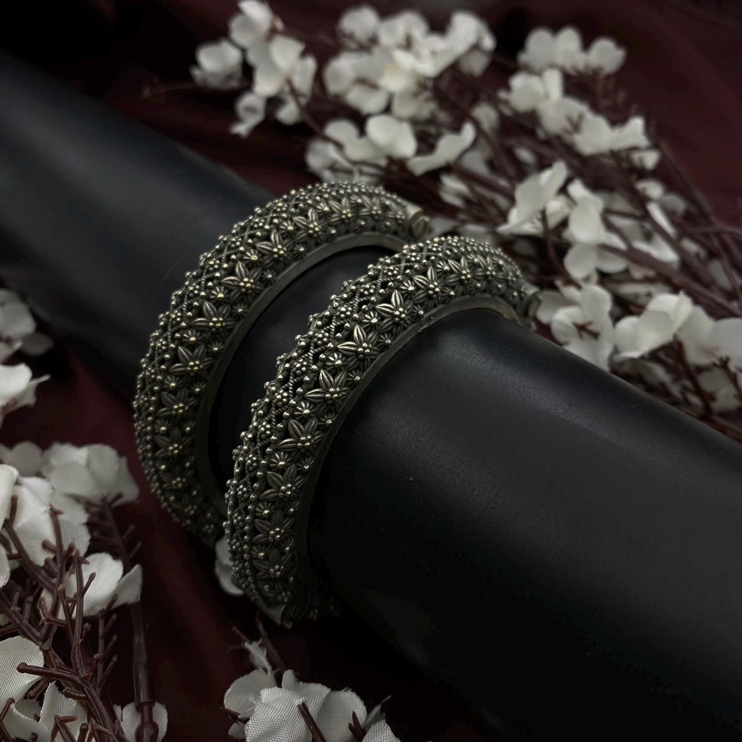 Oxidized Kada Bangle Floral design Limited-Edition Screw Kada by Quirky Fashions