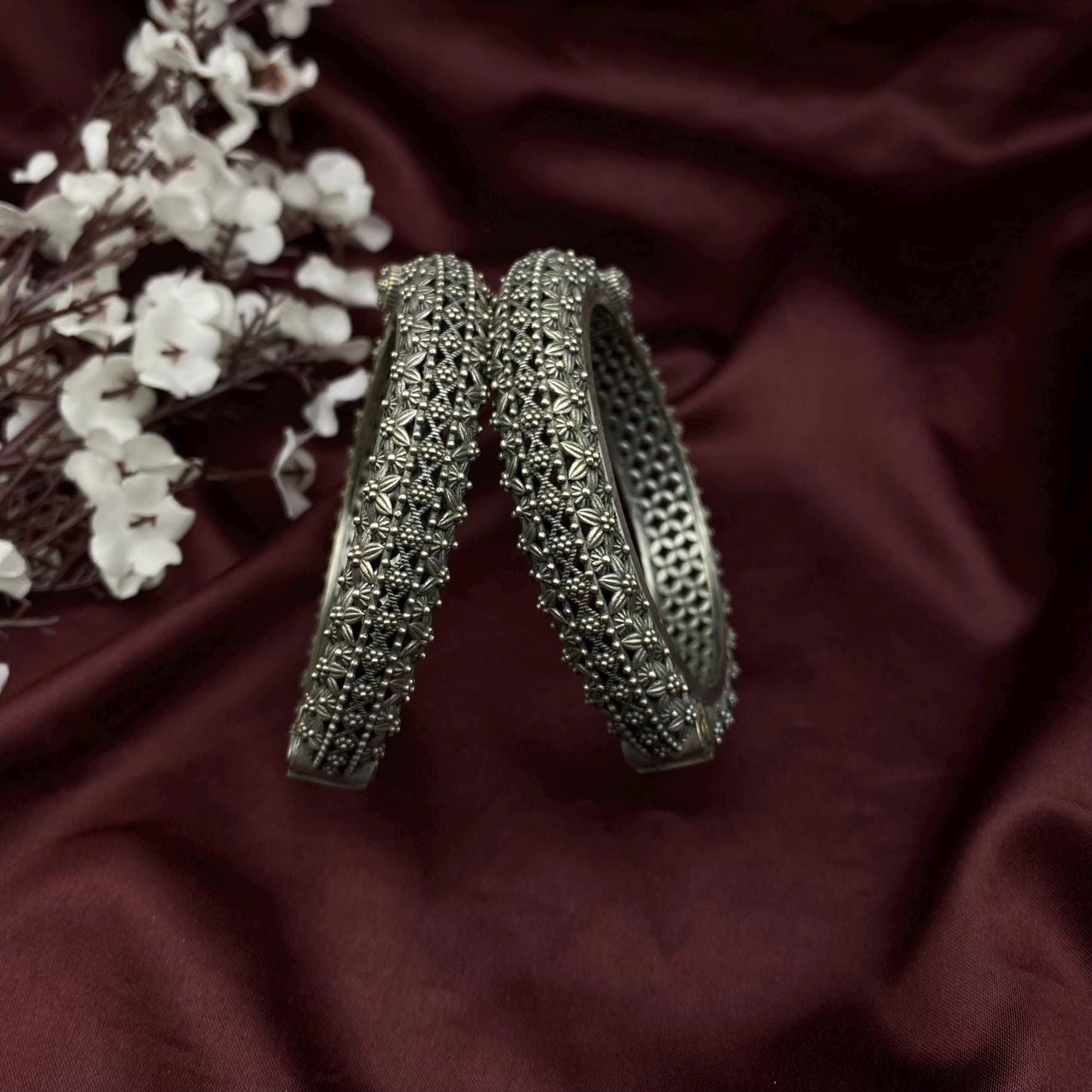 Oxidized Kada Bangle Floral design Limited-Edition Screw Kada by Quirky Fashions