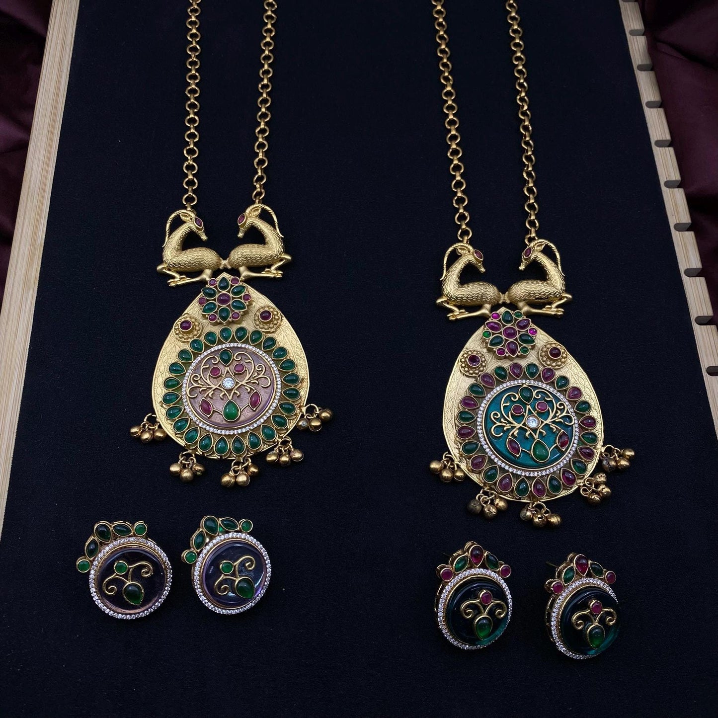 Deer Motif Temple Necklace Set with Earrings – Dual Color Options | South Indian Bridal Jewelry | Quirky Fashions