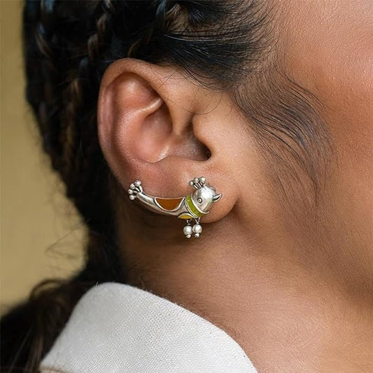 Quirky Fashions Paakhi (Bird) Earrings in Oxidised Silver| Cute earrings | Daily wear | Casual Wear| Ethnic Wear| Traditional Wear