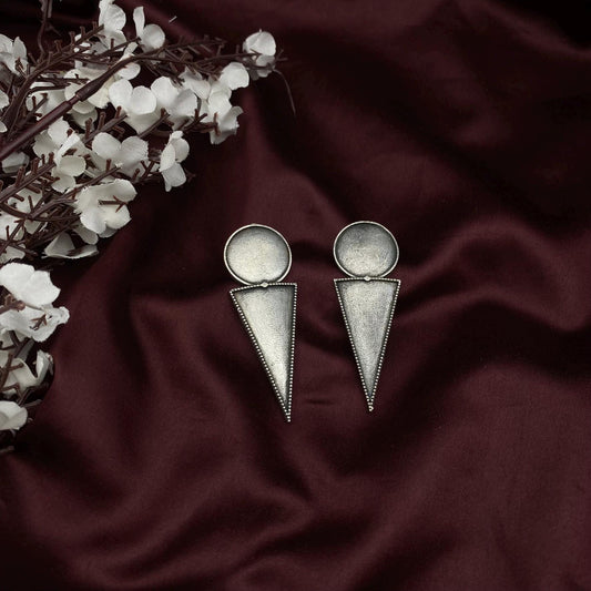 Oxidized Silver Geometric Dangle Earrings | Minimalist Tribal Earrings | Handmade Boho Drop Earrings | Statement Ethnic Jewelry for Women