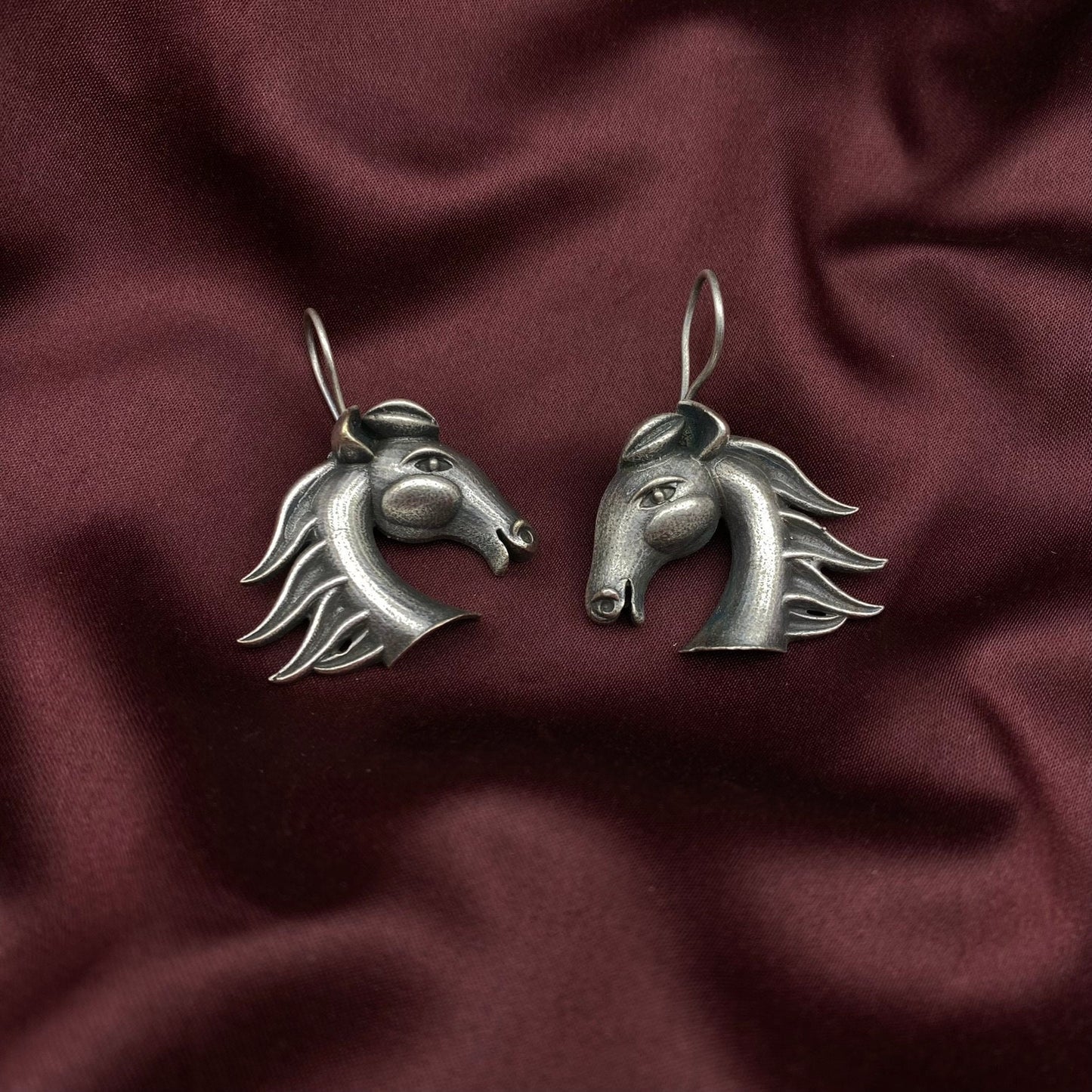 Quirky Fashions Oxidized antique silver black polish horse shape earrings | Dangle earrings | Designer Earrings | Light weight earrings