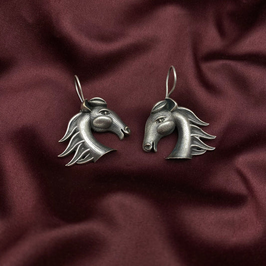 Quirky Fashions Oxidized antique silver black polish horse shape earrings | Dangle earrings | Designer Earrings | Light weight earrings
