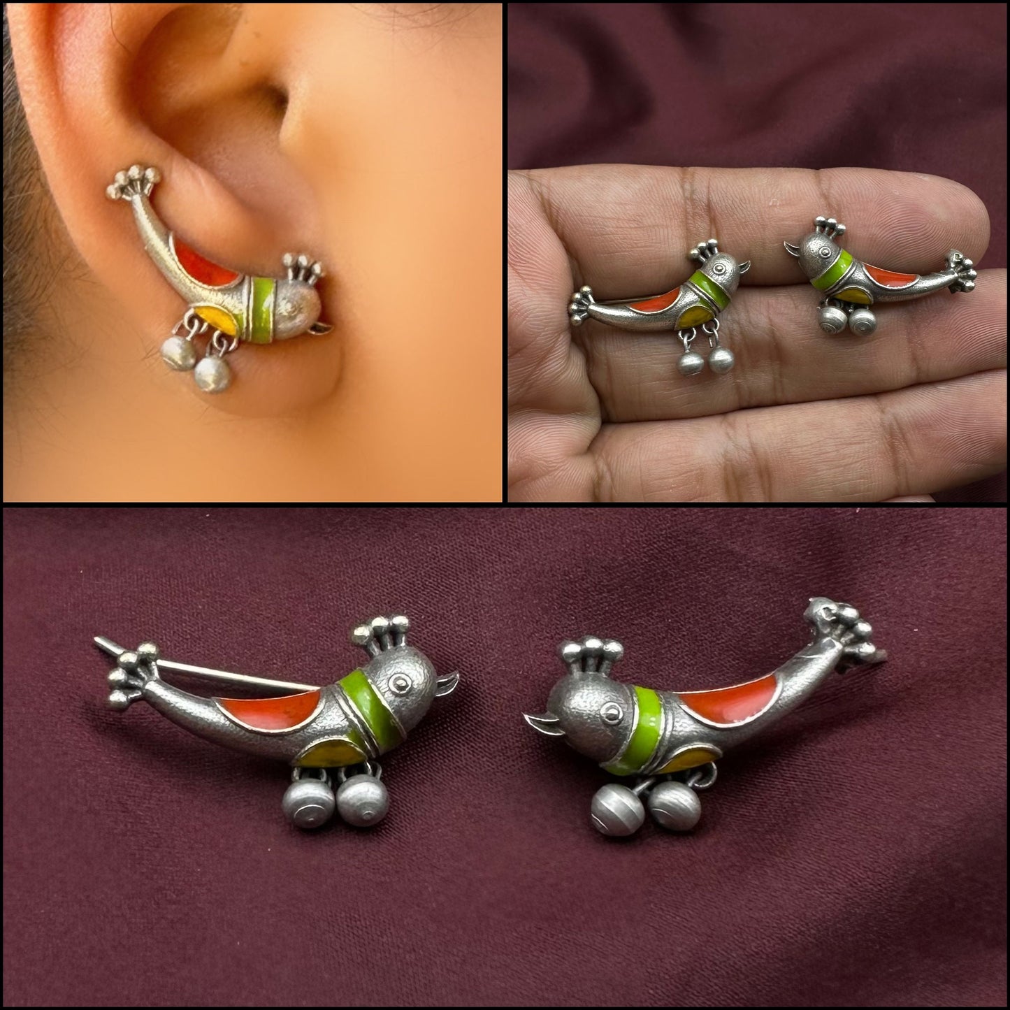 Quirky Fashions Paakhi (Bird) Earrings in Oxidised Silver| Cute earrings | Daily wear | Casual Wear| Ethnic Wear| Traditional Wear