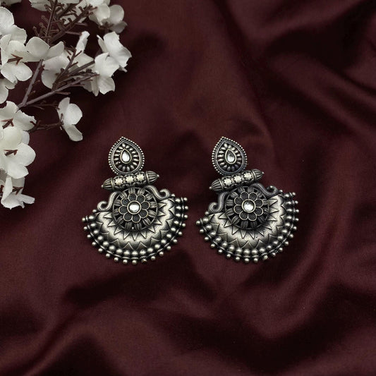 Oxidised Antique Silver Teardrop Floral Chaandbali Earrings by Quirky Fashions – Available in 10 Colors