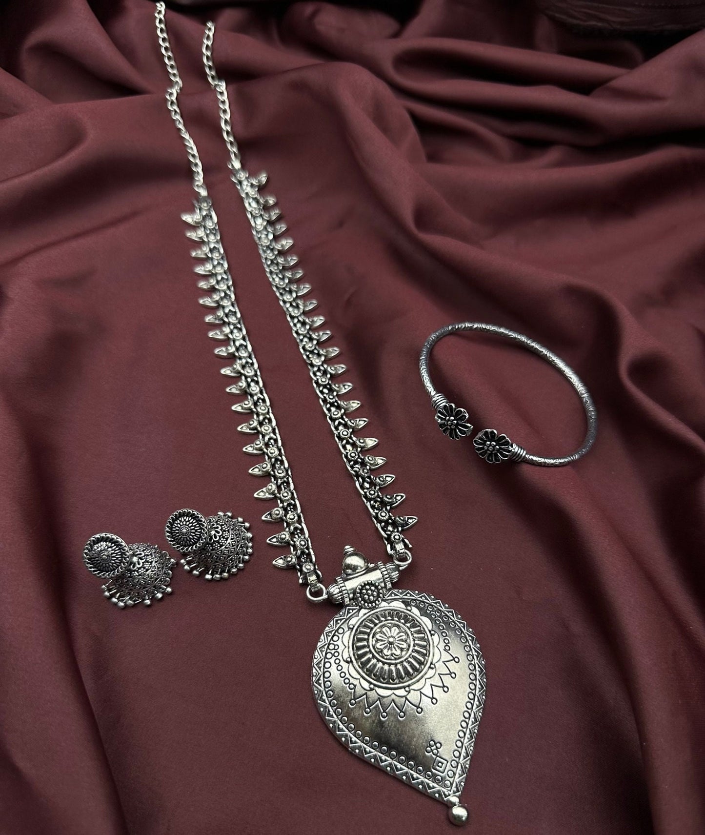 Oxidised Jewelry Temple Jewelry Long Necklace Oxidized Jhumka Oxidised Bangle Oxidised Set Oxidised South Indian Necklace Navratri Jewelry