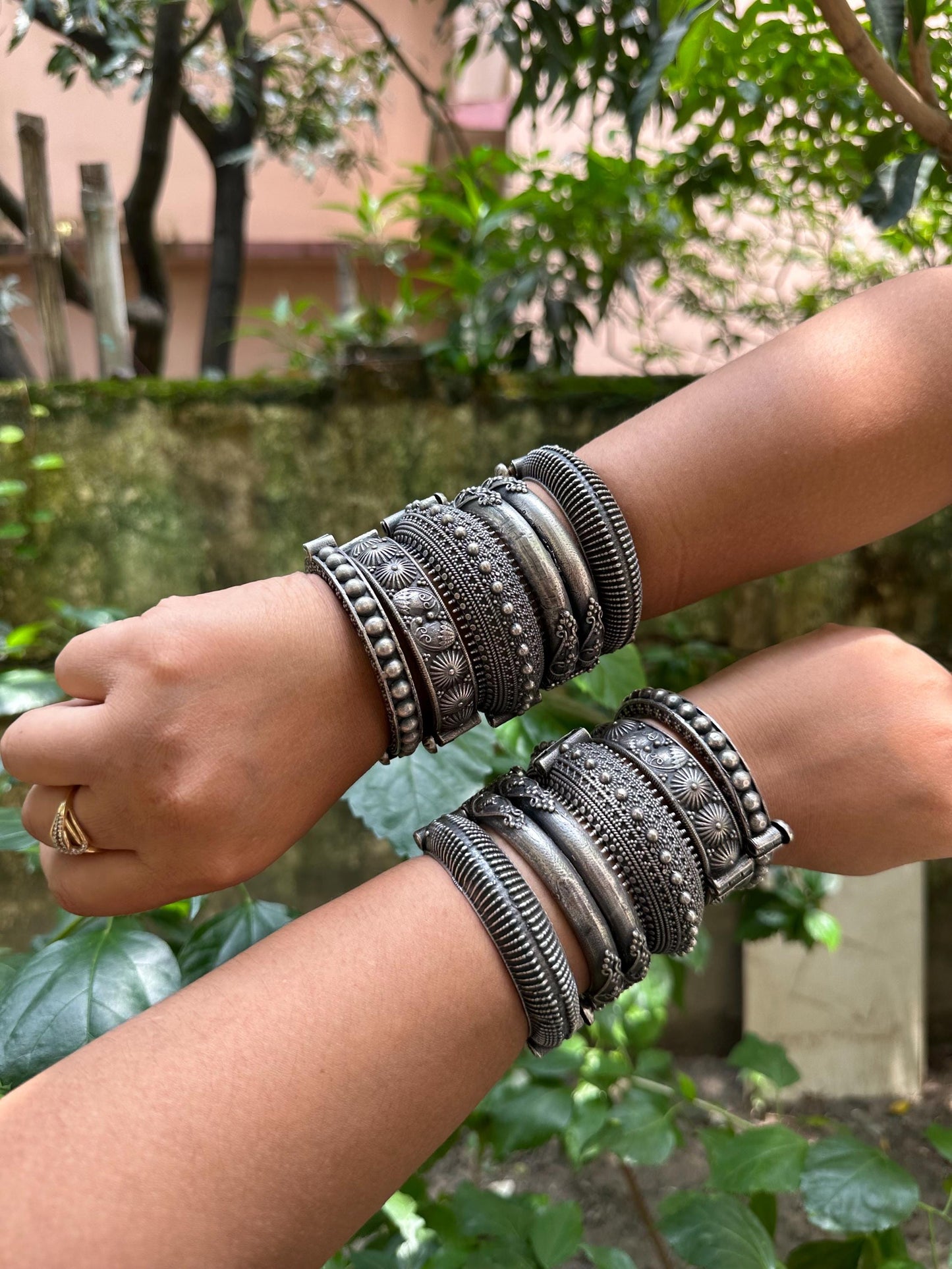 Quirky Fashions Premium Silver Replica Kada Bangle Set – Black Polish, Free Size, Available in Sets of 5 or 10