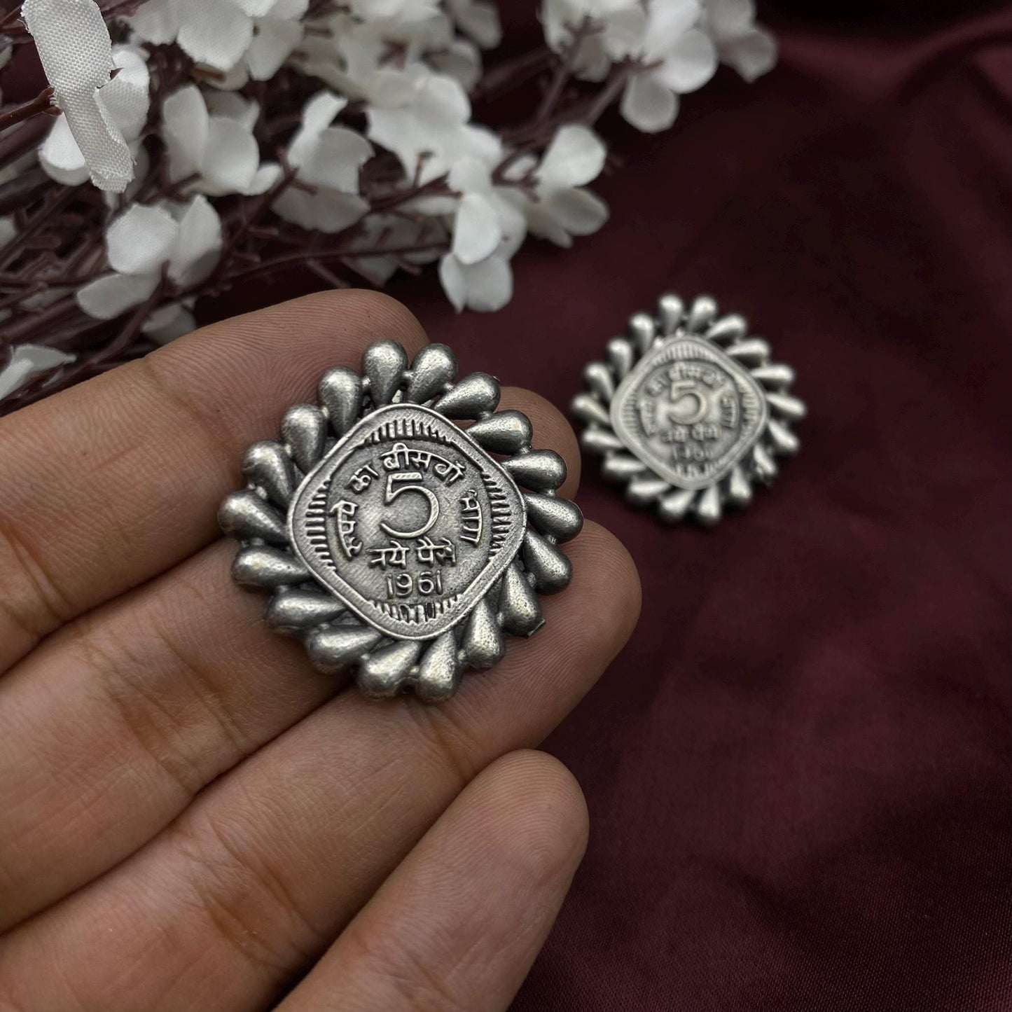 Quirky Fashions 5paisa coin Stud earrings | Oxidised Silver Stud Earrings | Antique Jewelry | Vintage jewelry | Coin Jewelry | Daily wear