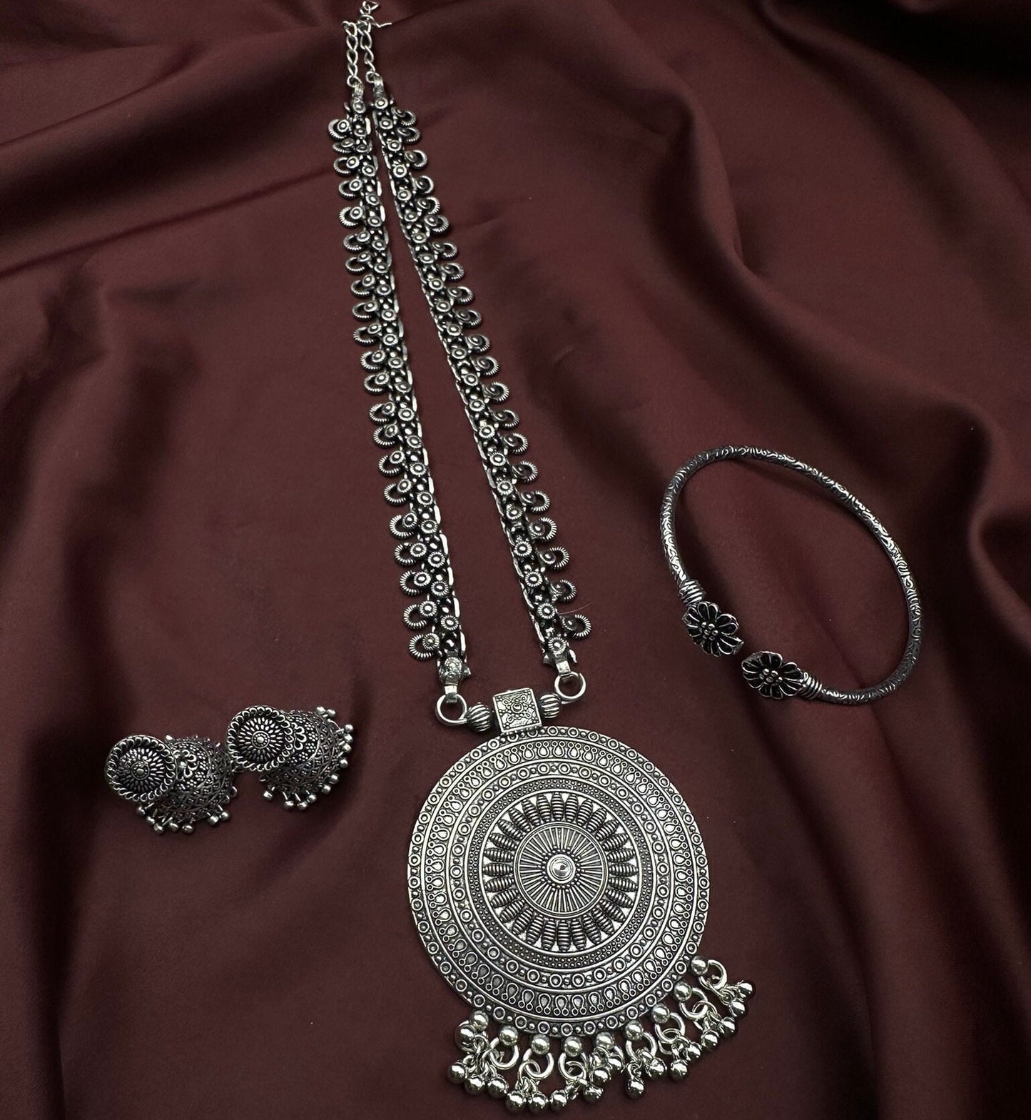 Oxidised Jewelry Temple Jewelry Long Necklace Oxidised Jhumka Oxidised Bangle Oxidised Set Oxidised Haram Necklace Navratri Jewelry Set