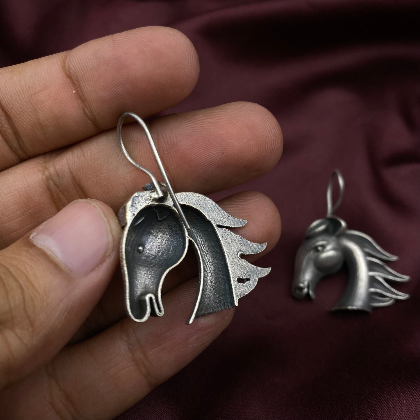 Quirky Fashions Oxidized antique silver black polish horse shape earrings | Dangle earrings | Designer Earrings | Light weight earrings