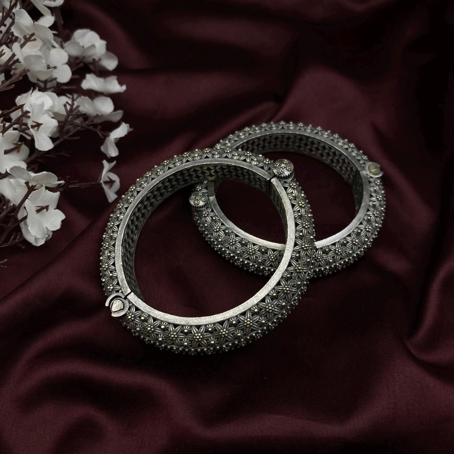 Oxidized Kada Bangle Floral design Limited-Edition Screw Kada by Quirky Fashions