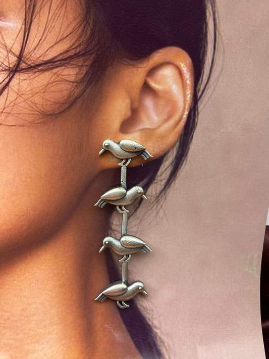 Oxidized Silver Bird Dangle Earrings – Quirky Handcrafted Statement Jewelry