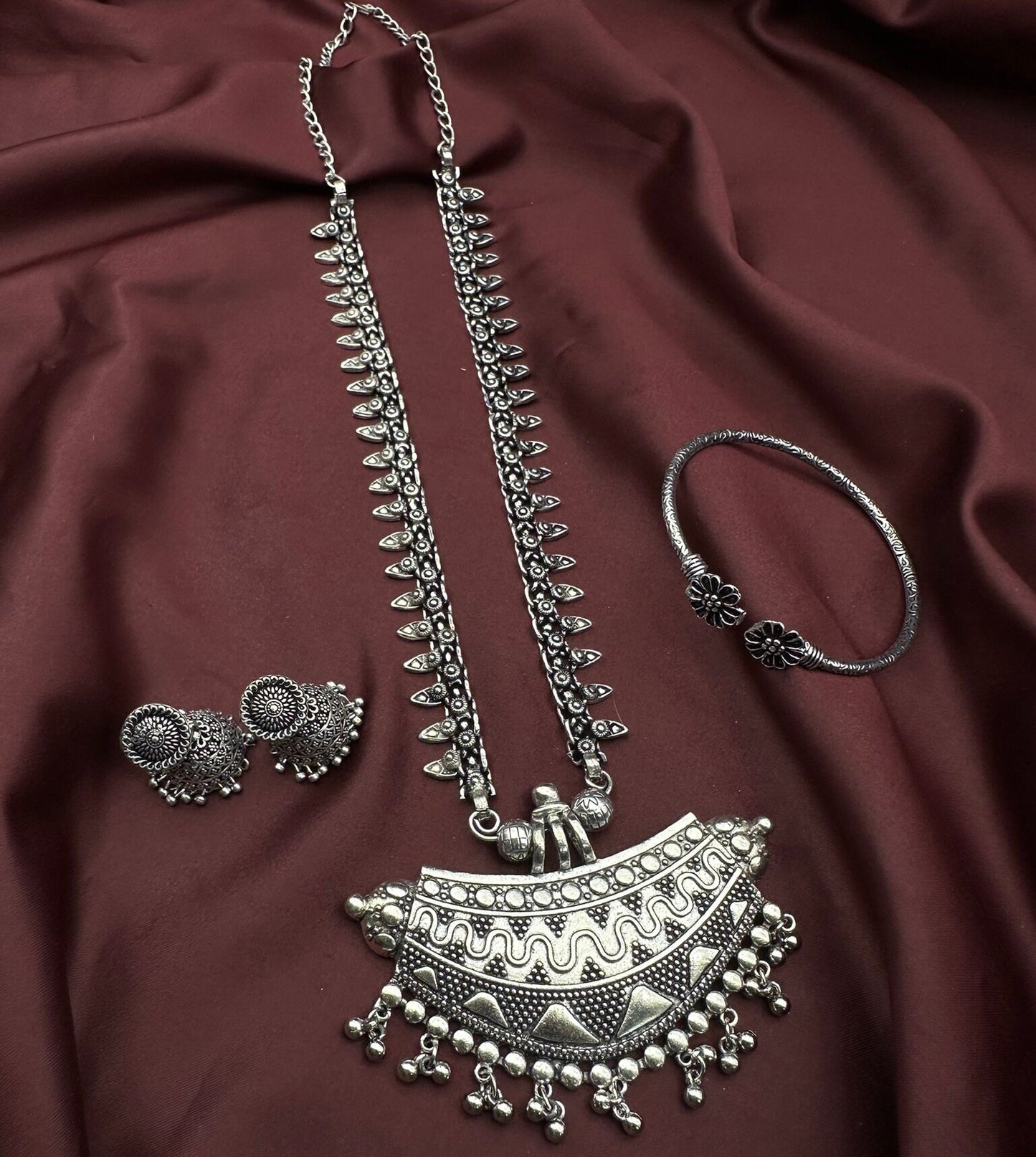 Oxidised Jewelry Temple Jewelry Long Necklace Oxidised Jhumka Oxidised Bangle Oxidised Set Oxidised Haram Necklace Navratri Jewelry Set