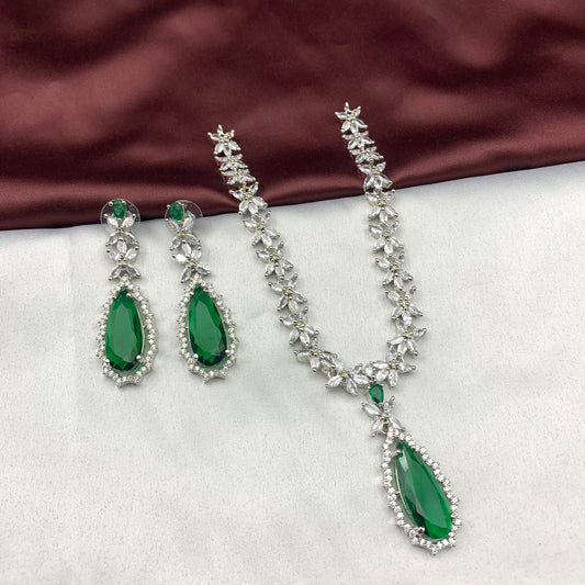 Quirky Fashions emerald drop shape stone CZ necklace with matching earrings | Indian Jewelry | Wedding Jewelry | Indian outfits | Women Gift