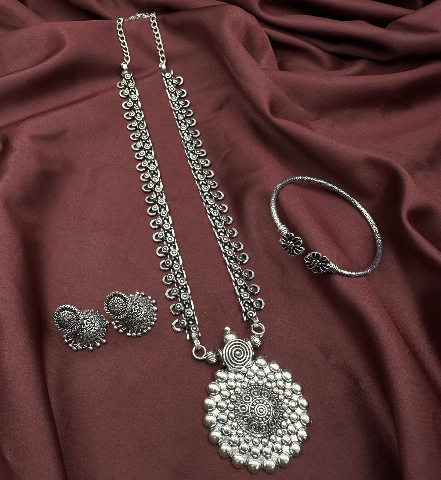 Oxidised Jewelry Temple Jewelry Long Necklace Oxidized Jhumka Oxidised Bangle Oxidised Set Oxidised South Indian Necklace Navratri Jewelry