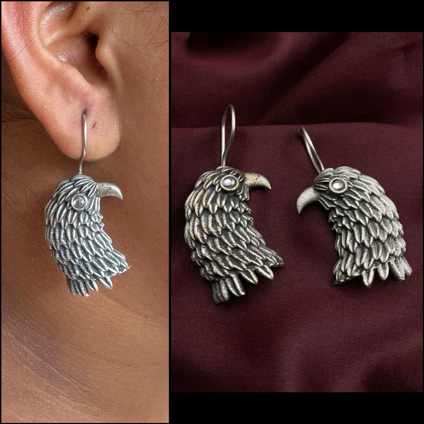 Quirky Fashions Creative Eagle hook earrings | Boho Hipie | Tribal wear | Halloween Accessories | Oxidised Earrings | Antique Silver