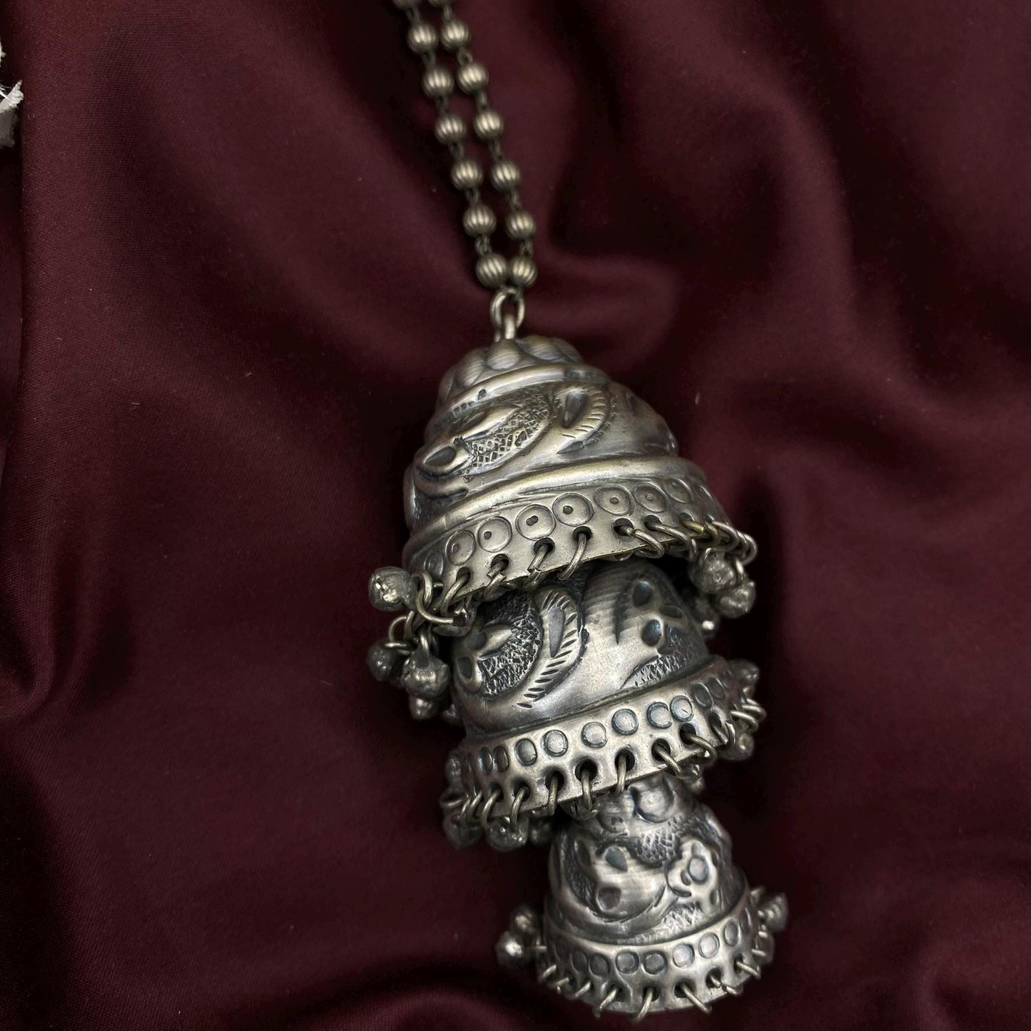 Oxidized Silver Tribal Bell Pendant Necklace | Ethnic Long Necklace | Boho Gypsy Statement Jewelry | Handmade Festival Jewelry