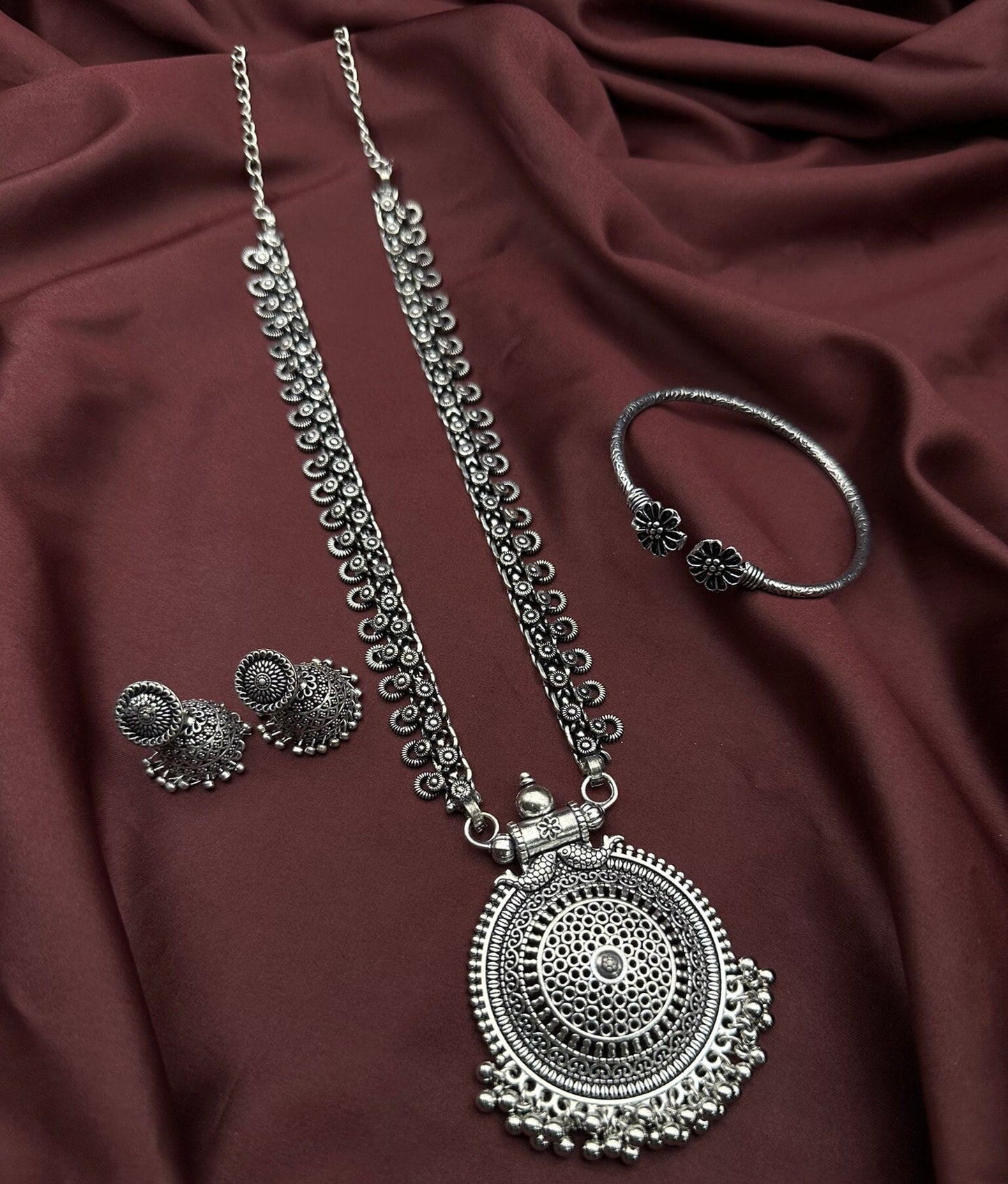 Oxidised Jewelry Temple Jewelry Long Necklace Oxidized Jhumka Oxidised Bangle Oxidised Set Oxidised South Indian Necklace Navratri Jewelry