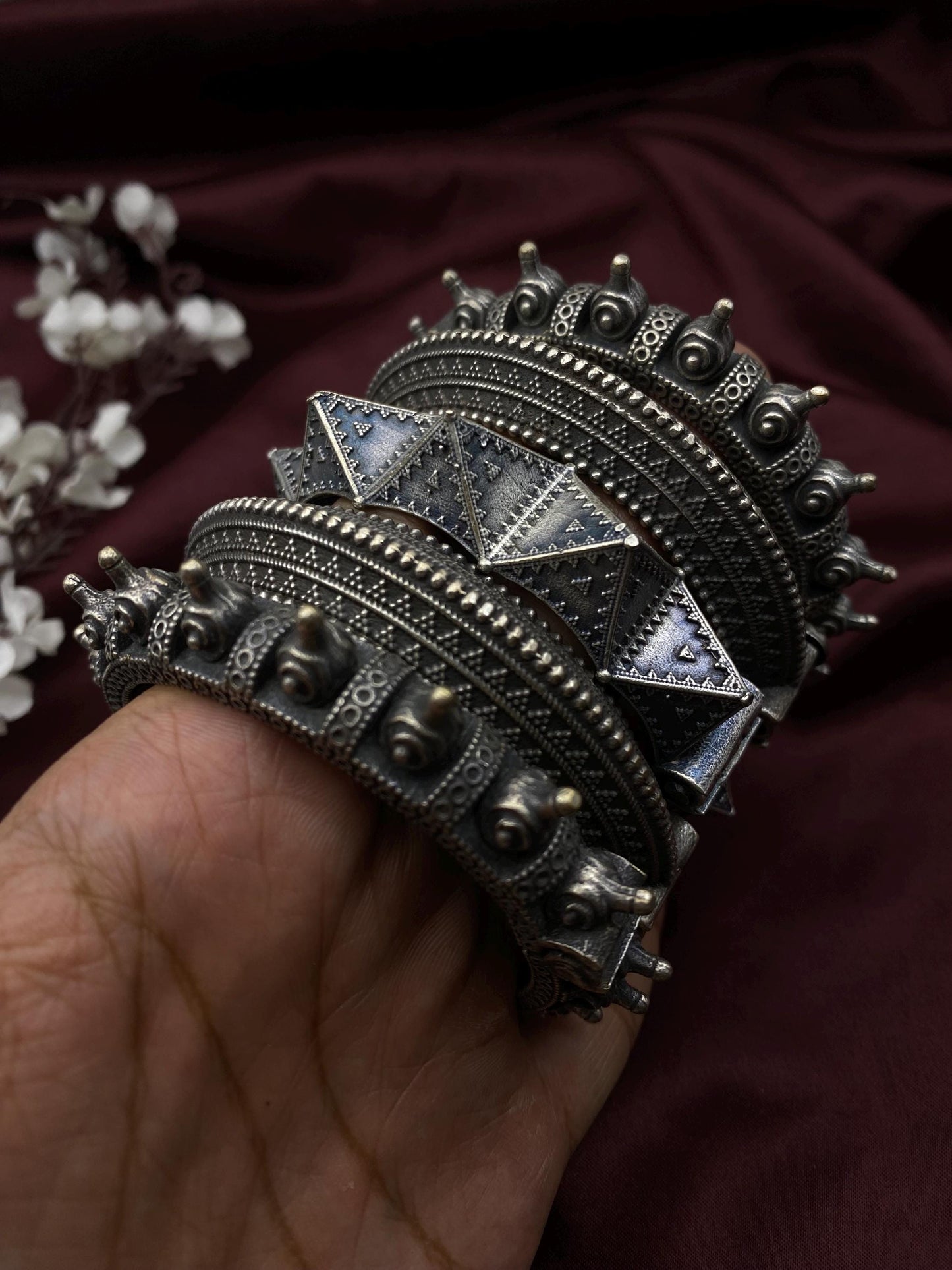 Set of 5 pc Indian Oxidised Silver kada bangles ethnic tribal antique vintage temple jewelry south indian jewelry wedding kadas