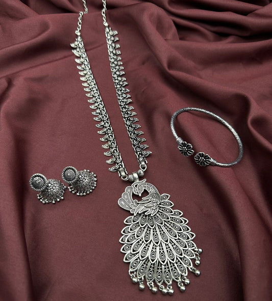 Oxidised Jewelry Temple Jewelry Long Necklace Oxidized Jhumka Oxidised Bangle Oxidised Set Oxidised South Indian Necklace Navratri Jewelry