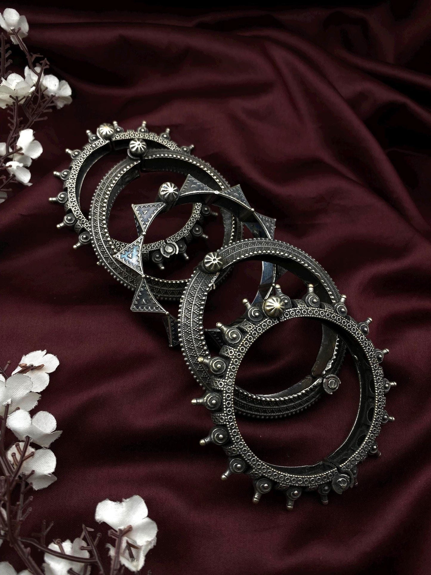 Set of 5 pc Indian Oxidised Silver kada bangles ethnic tribal antique vintage temple jewelry south indian jewelry wedding kadas