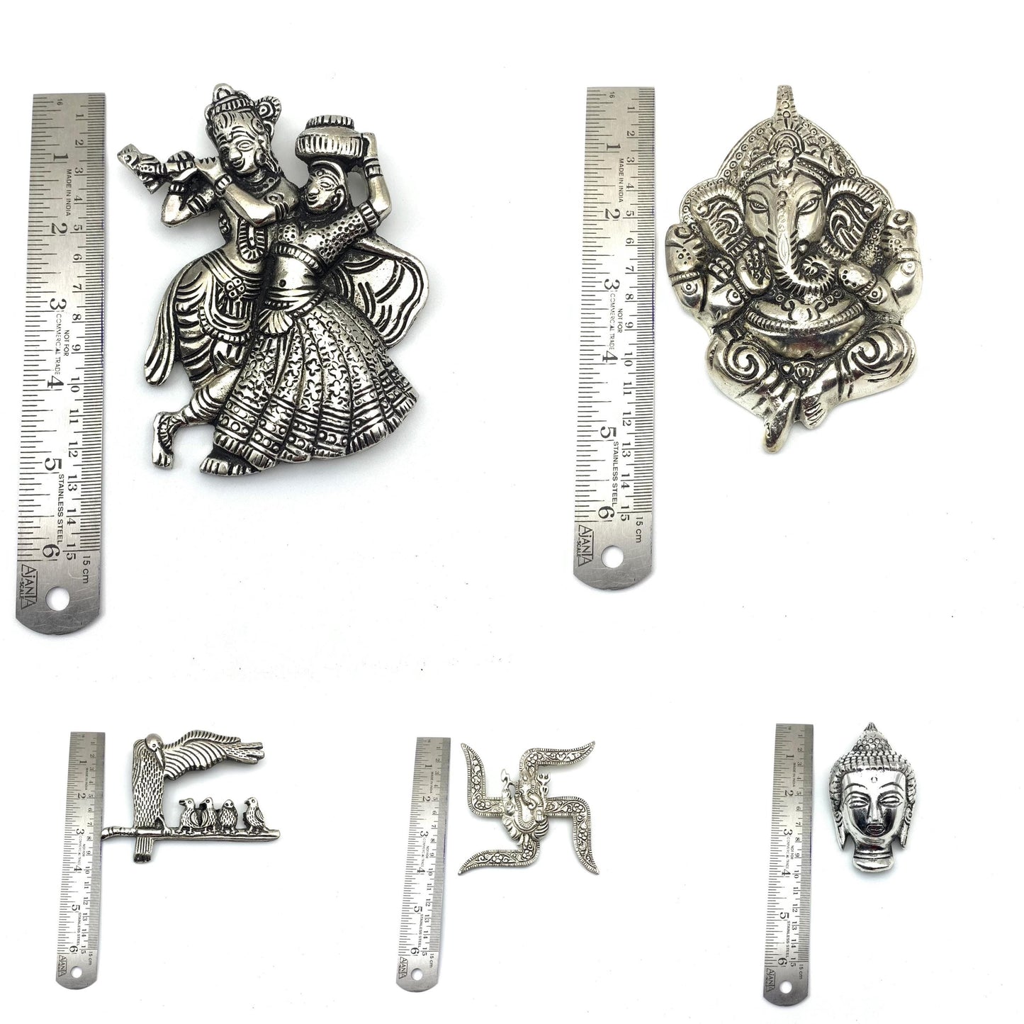 Quirky Fashions Oxidized Silver Dokra Jewelry Set | Radha Krishna | Buddha | Ganesha | Bird Necklace | Combo of 6 pc | Perfect Indian Gift