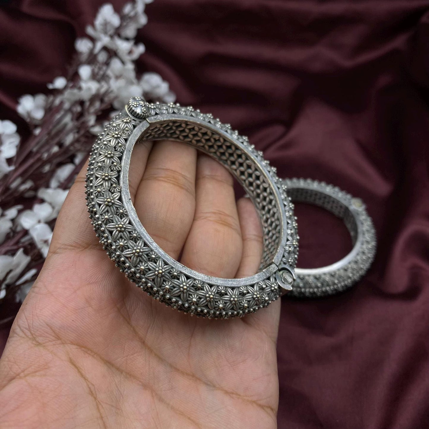 Oxidized Kada Bangle Floral design Limited-Edition Screw Kada by Quirky Fashions