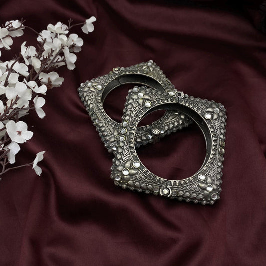 Oxidized Silver Square Stone Kada Bangle by Quirky Fashions | Designer Bangle | Ethnic wear | Wedding Wear | Stone Kada | Gifts for her