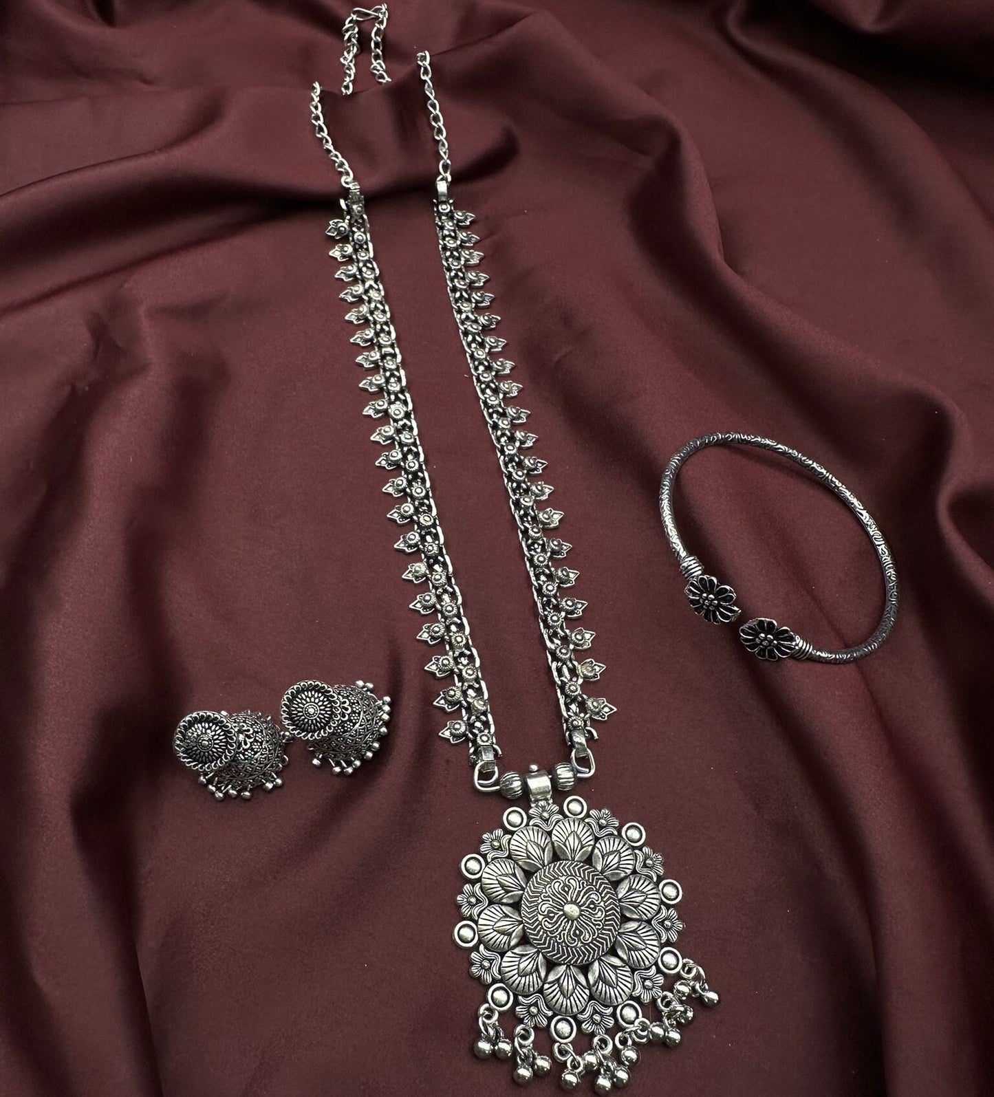 Oxidised Jewelry Temple Jewelry Long Necklace Oxidised Jhumka Oxidised Bangle Oxidised Set Oxidised Haram Necklace Navratri Jewelry Set