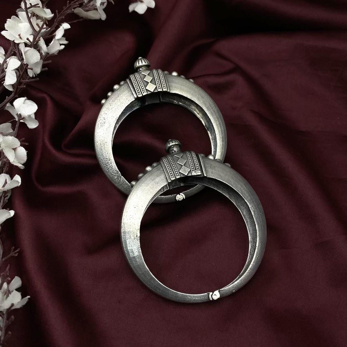 Vintage Tribal Oxidized Silver Kada Bangles | Ethnic Openable Cuff Bracelet for Women | Antique Boho Jewelry by Quirky Fashions