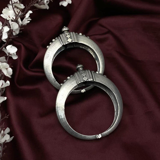 Vintage Tribal Oxidized Silver Kada Bangles | Ethnic Openable Cuff Bracelet for Women | Antique Boho Jewelry by Quirky Fashions