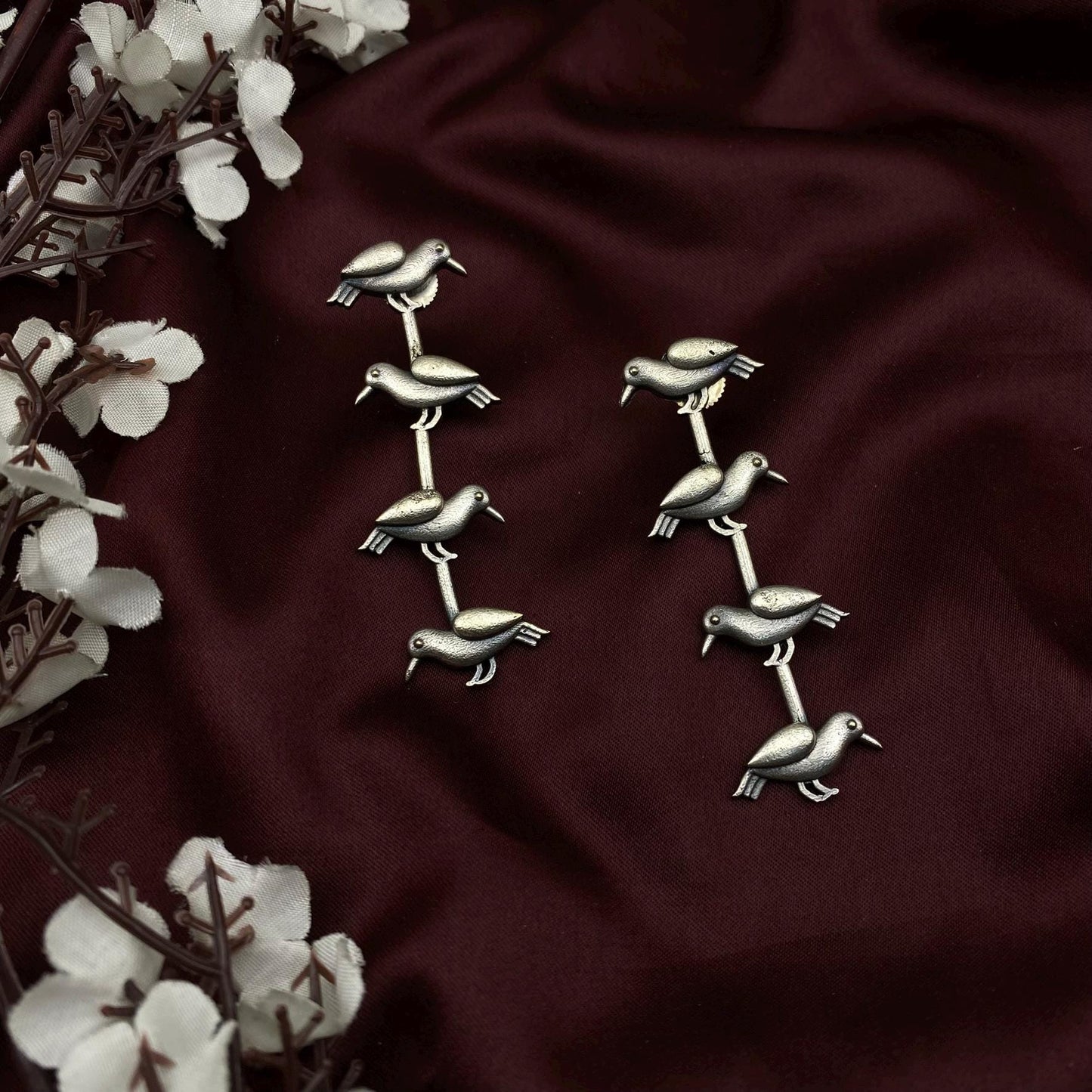 Oxidized Silver Bird Dangle Earrings – Quirky Handcrafted Statement Jewelry