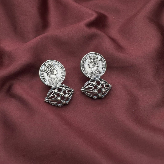 Queen Victoria Indian Oxidised Silver Jewelry Tribal Ethnic Antique Studs for women girl elegant earrings